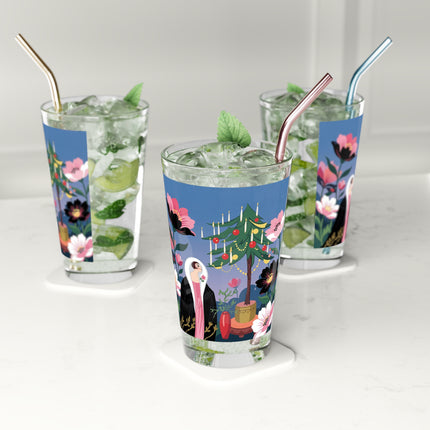🌹🎄 The Lady Of The Candlelit Rose Tree Pint Glass – Art Deco Christmas Garden