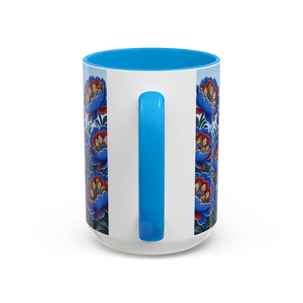 💙🌺 The Sapphire Blossom Garden Dancer Colorful Mug – Art Deco Fashion Fantasy