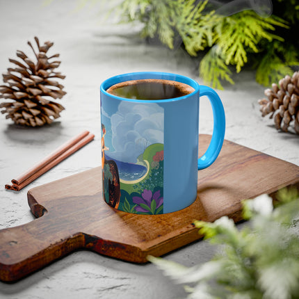 The Lady And The Sea Breeze Colorful Mugs – Art Deco Coastal Serenity