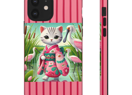 Geisha Kitten Strolls Among the Spoonbills Phone Cases