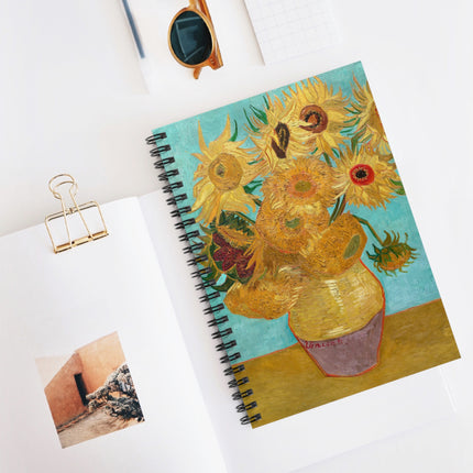 Vase with Twelve Sunflowers by Vincent Van Gogh Spiral Notebook - Ruled Line