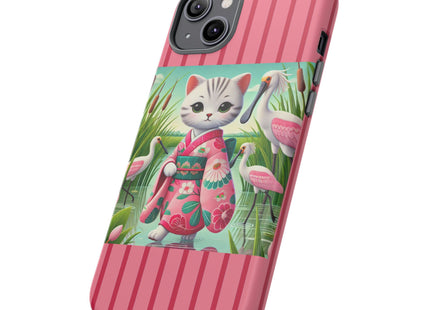 Geisha Kitten Strolls Among the Spoonbills Phone Cases