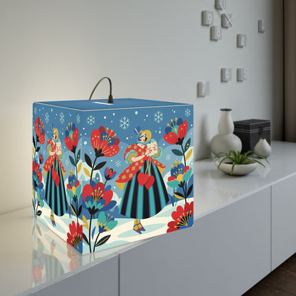 ❤️❄️ The Winter Heart Messenger Light Cube Lamp – Art Deco Snow Garden Fantasy