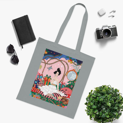 🎄🌹 Christmas Morning In The Rose Parlor Cotton Tote Bag – Art Deco Holiday Romance
