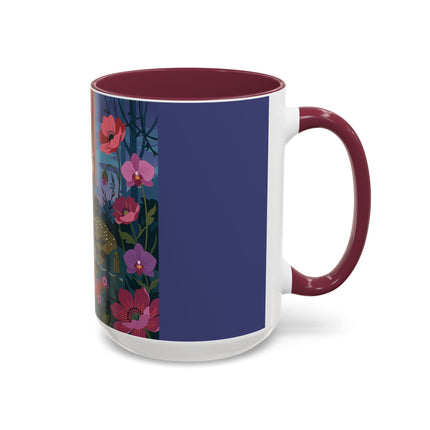 The Lady And The Midnight Birdcage Colorful Mugs – Art Deco Botanical Elegance