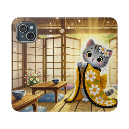 🐱🍵 Playful Kitten in the Tea Room Flip Case – Curious Charm & Cozy Whimsy