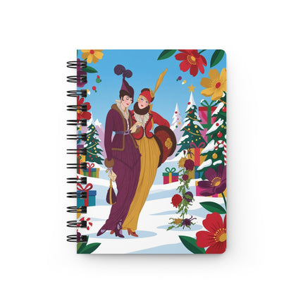🌺🎄 The Christmas Flower Companions Spiral Notebook – Art Deco Holiday Fantasy