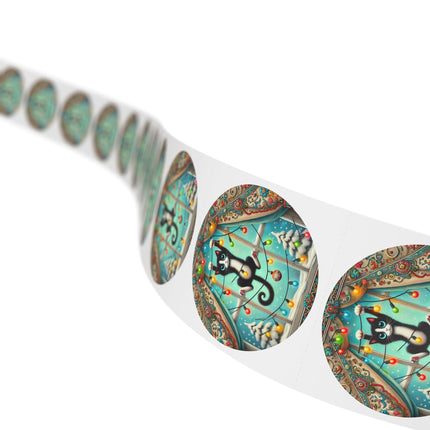 Mischief in Tinselland Round Sticker Label Rolls