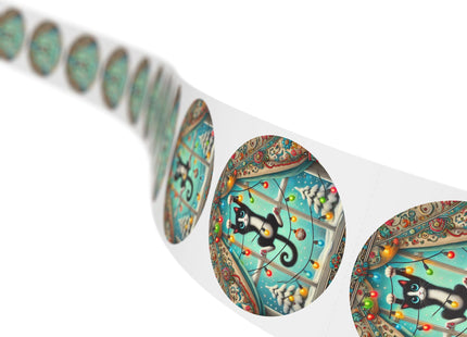 Mischief in Tinselland Round Sticker Label Rolls