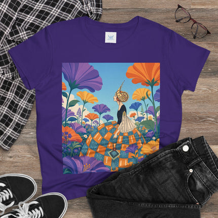 🌺🧡 The Lady Of The Golden Garden Cotton Tee – Art Deco Fashion Fantasy