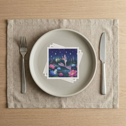 🧚🪷 The Firefly Fairy Lotus Garden Napkins – Art Deco Moonlit Fantasy