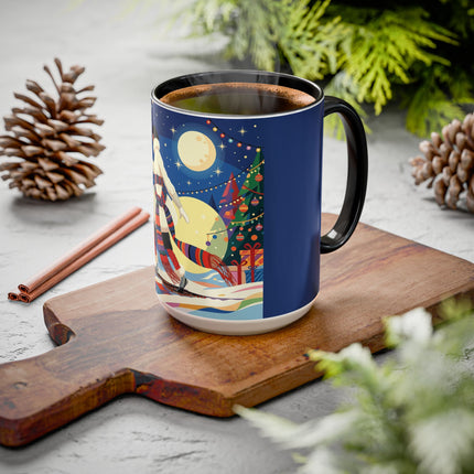 🌙🎿 The Moonlit Christmas Skier Colorful Mug – Whimsical Holiday Fantasy