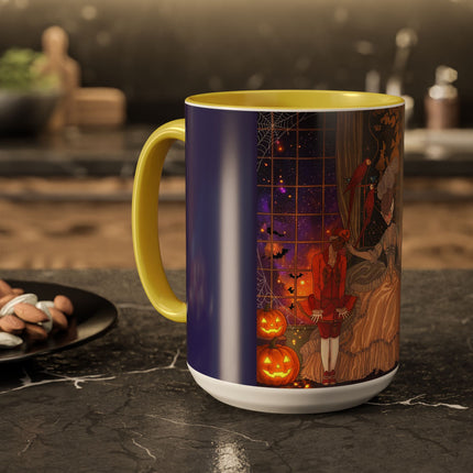 🌙🎃 The Moonlit Parlor Masquerade Colorful Mug – Elegant Halloween Romance