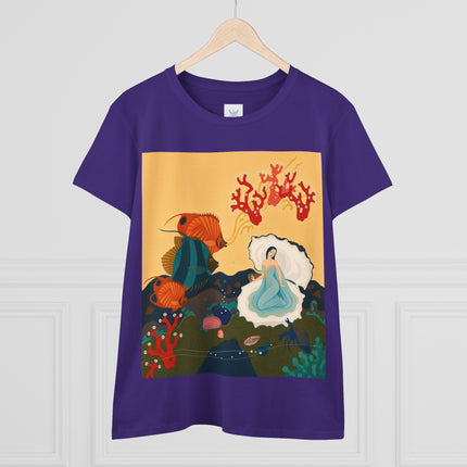 🐚🪸 The Lady Of The Coral Reef Cotton Tee – Art Deco Ocean Fantasy