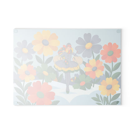 🌼❄️ The Lady Of The Winter Flower Garden Glass Cutting Board – Art Deco Holiday Fantasy