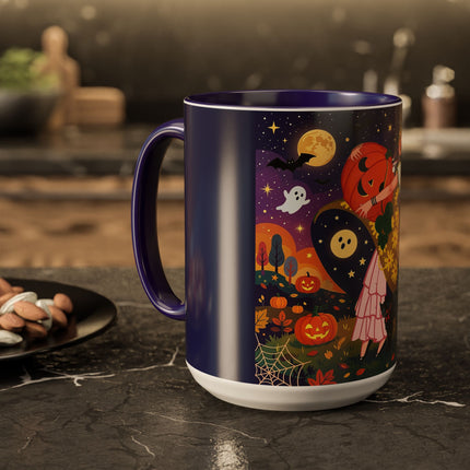 🎃🐈‍⬛ The Pumpkin Moon Embrace Colorful Mug – Whimsical Halloween Charm