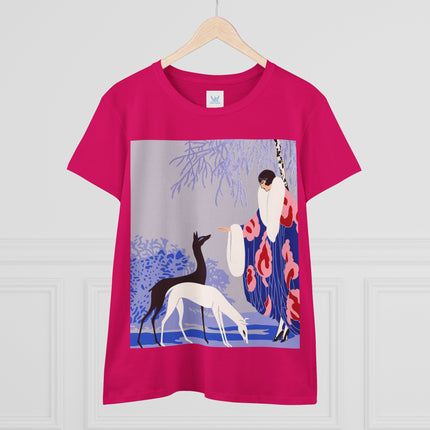 🦌🌸 The Lady Of The Graceful Deer Cotton Tee – Art Deco Garden Elegance
