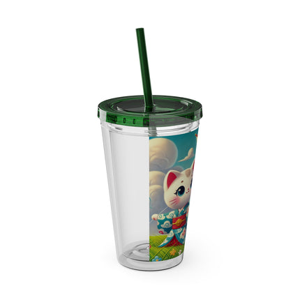 Geisha Kitten and the Dragon Kite Sunsplash Tumbler with Straw, 16oz