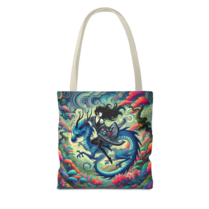 Mystic Guardian of the Sky Tote Bag – Warrior Fairy & Turquoise Dragon