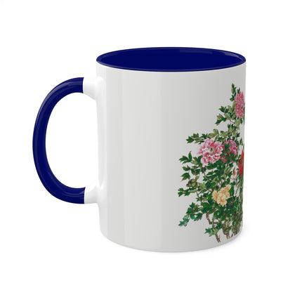 Peonies and Birds by Okamoto Shuki Colorful Mugs, 11oz