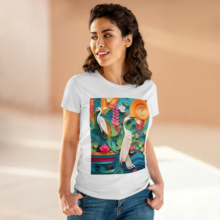 Elegant Egret Oasis Women's Midweight Cotton Tee