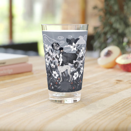 🖤🌸 The Greyhound Floral Promenade Pint Glass – Art Deco Monochrome Fashion