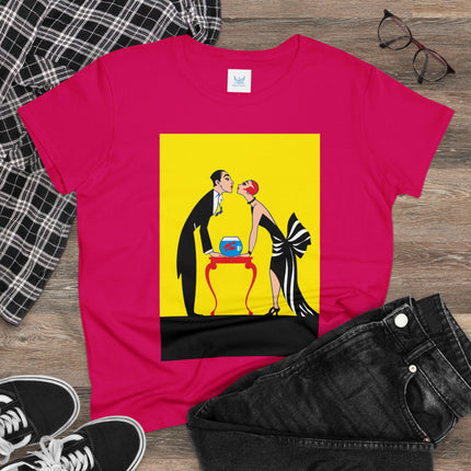 Moment of Elegance: A Passionate Embrace Amidst Golden Splendor Women's Midweight Cotton Tee