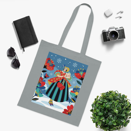 ❤️❄️ The Winter Heart Messenger Cotton Tote Bag – Art Deco Winter Enchantment