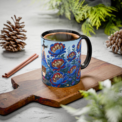 💙🌺 The Sapphire Blossom Garden Dancer Colorful Mug – Art Deco Fashion Fantasy