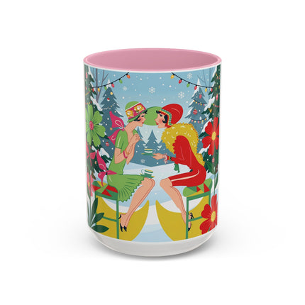 ☕🎄 Christmas Tea In The Snow Garden Colorful Mug – Art Deco Holiday Friendship