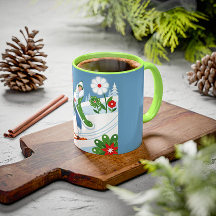 🎿❄️ The Winter Garden Skier Colorful Mug – Whimsical Holiday Fantasy