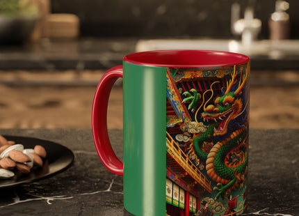 Tibetan Dragon Over Kabuki Duel Colorful Mugs (11oz, 15oz)