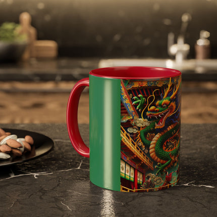 Tibetan Dragon Over Kabuki Duel Colorful Mugs (11oz, 15oz)