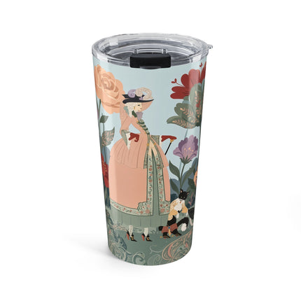 🌹🐈 The Lady And Puss In Boots Tumbler, 20oz – Art Deco Floral Whimsy