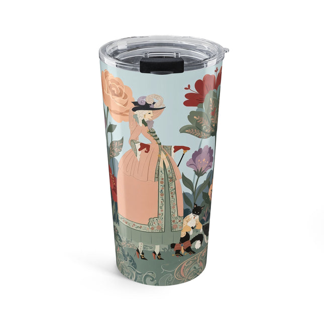 🌹🐈 The Lady And Puss In Boots Tumbler, 20oz – Art Deco Floral Whimsy