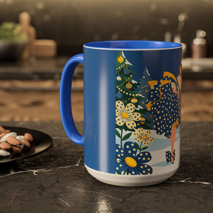 💙🌼 The Bluebell Christmas Promenade Colorful Mug – Art Deco Holiday Fantasy