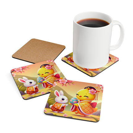 Whimsical Springtime Exchange Corkwood Coaster Set