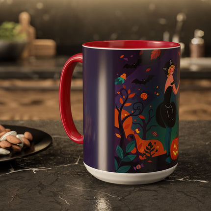 🐈‍⬛🎃 The Midnight Black Cat Masquerade Colorful Mug – Whimsical Halloween Elegance