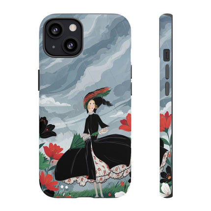 🌧️🌺 The Stormy Flower Walk Phone Case – Art Deco Floral Fashion