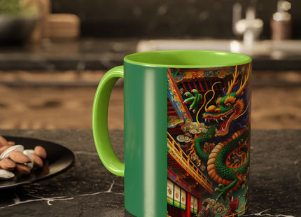 Tibetan Dragon Over Kabuki Duel Colorful Mugs (11oz, 15oz)