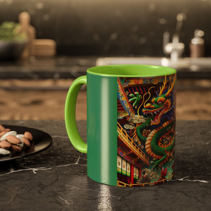 Tibetan Dragon Over Kabuki Duel Colorful Mugs (11oz, 15oz)