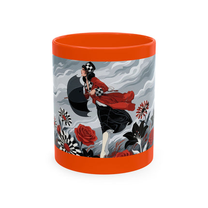 ☂️🌹 The Lady In The Windy Rose Garden Ceramic Mug – Art Deco Fashion Whimsy