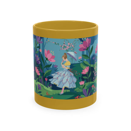 🌸☂️ The Lady Of The Enchanted Garden Stroll Ceramic Mug – Art Deco Floral Whimsy