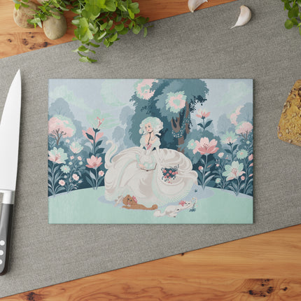 🌸📖 The Lady Of The Secret Garden Glass Cutting Board – Art Deco Floral Elegance