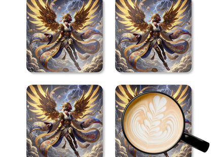 Valkyrie Descending Through Storm Corkwood Coaster Set