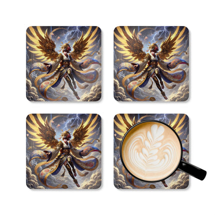 Valkyrie Descending Through Storm Corkwood Coaster Set