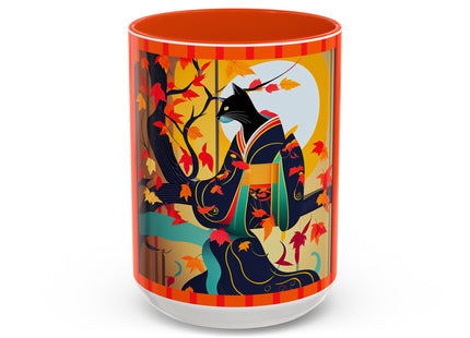 Black Cat in Kimono Colorful Mugs, 11oz
