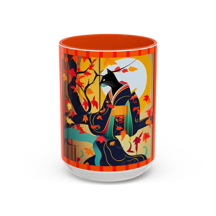Black Cat in Kimono Colorful Mugs, 11oz