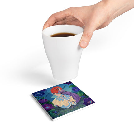 👒🌺 The Ladies Of The Enchanted Garden Stroll Ceramic Coaster – Art Deco Floral Elegance