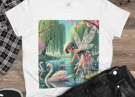A Fairy Painting a Swan Cotton Tee